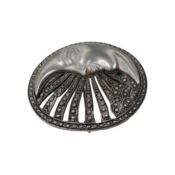 Vtg Man in the Moon Brooch Pin Signed Tona Pewter Silver Tone Faux Marquisite - Picture 3 of 9
